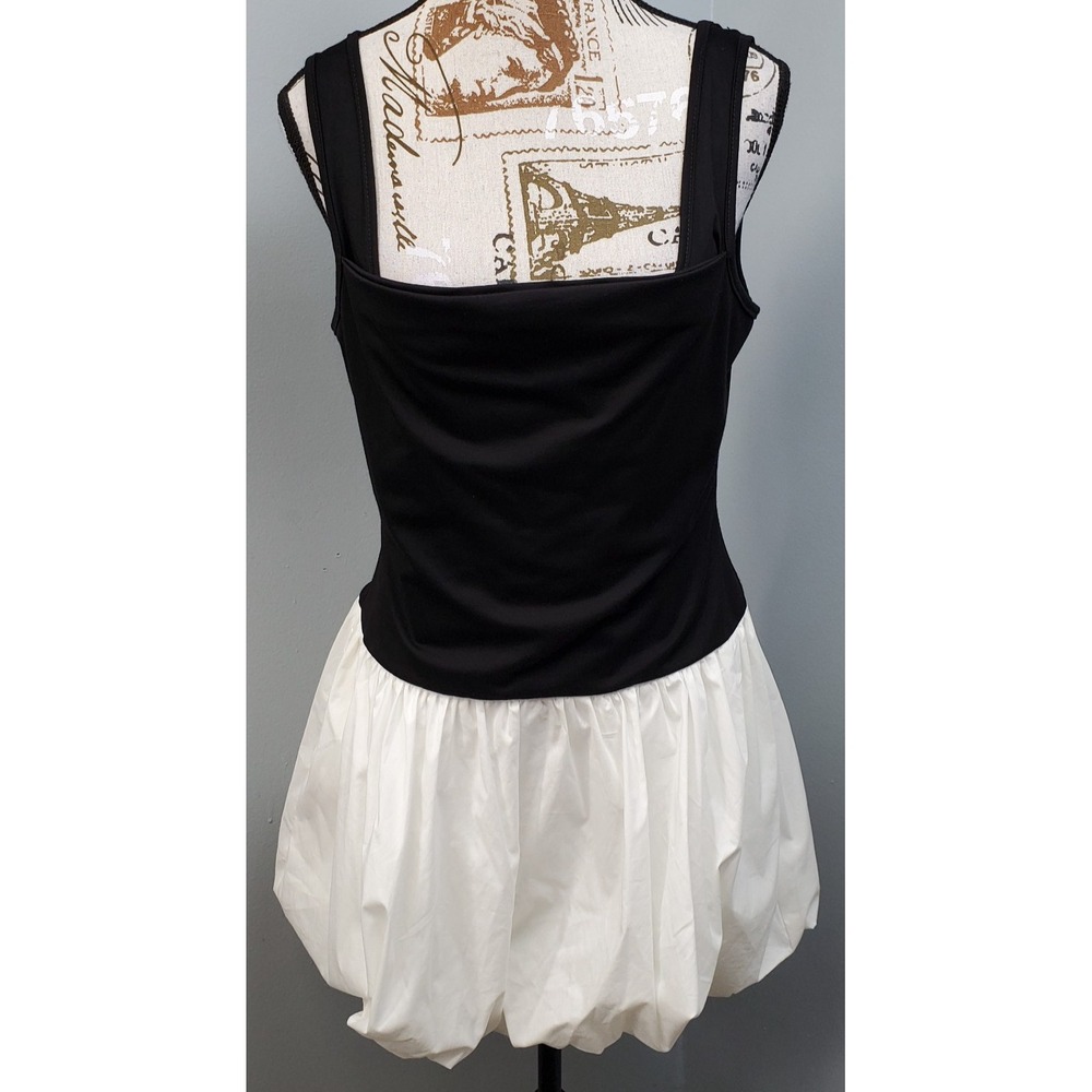 Cotton Candy LA Bubble Mini Dress Womens Large White Black Fitted Sleeveless